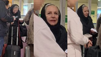 Zakapturzona Krystyna Janda wyhaczona na lotnisku. Miała problemy z przejściem przez bramkę dla VIP-ów