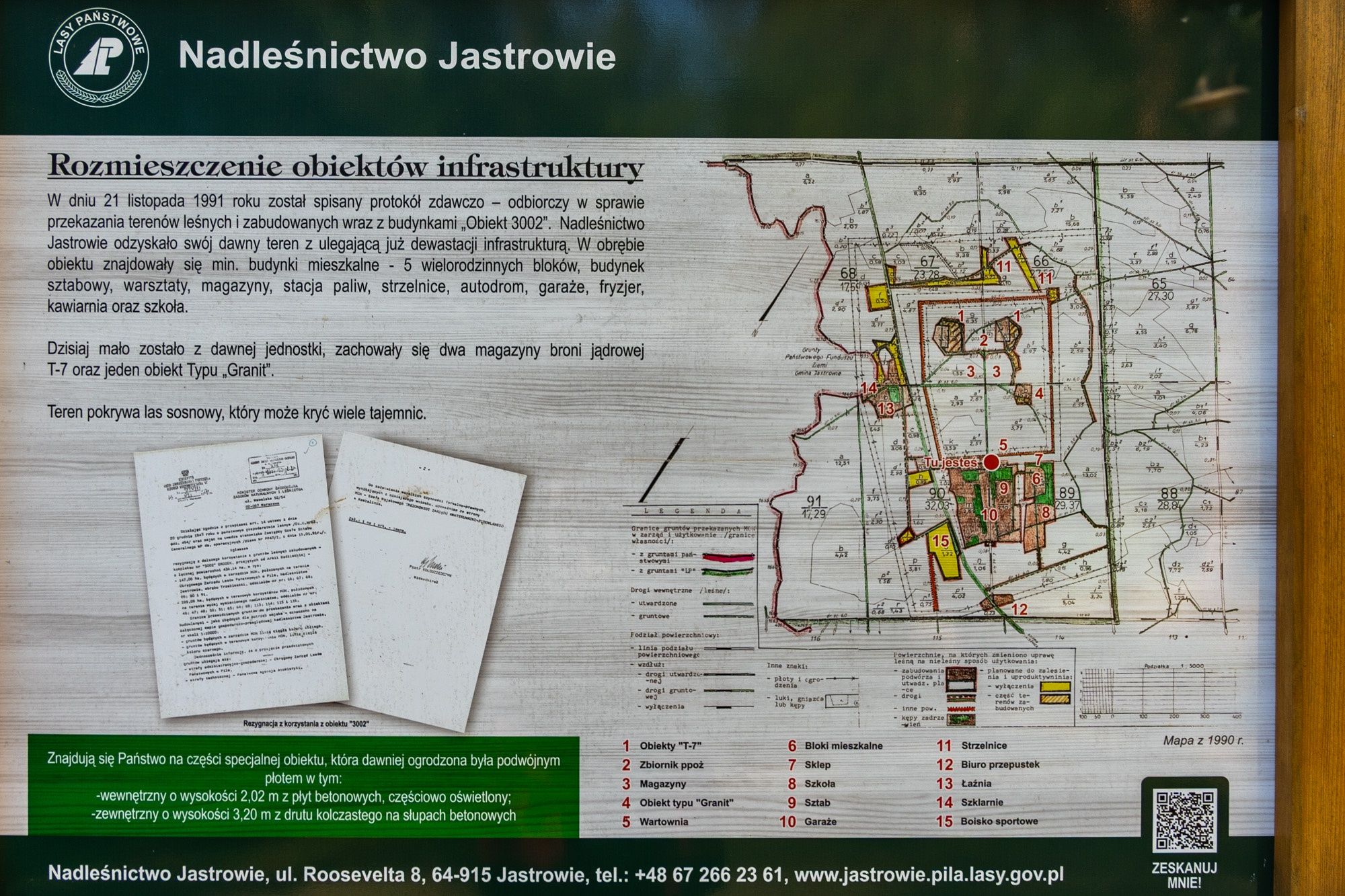 Mapa pozwala odczytać układ bazy, której część zabudowań zniknęła. Brzeźnica Kolonia, bunkry, schrony