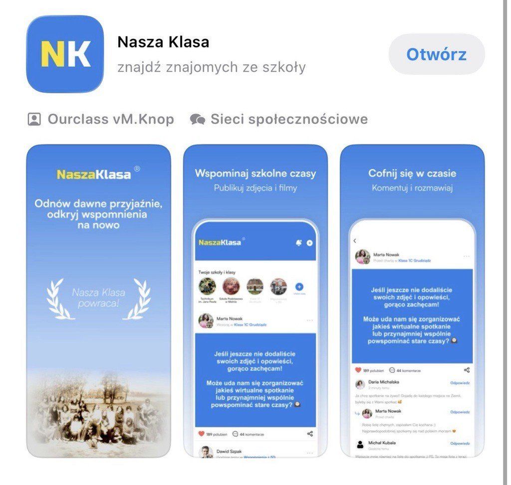 Tak prezentuje się nowa Nasza Klasa w sklepie App Store.