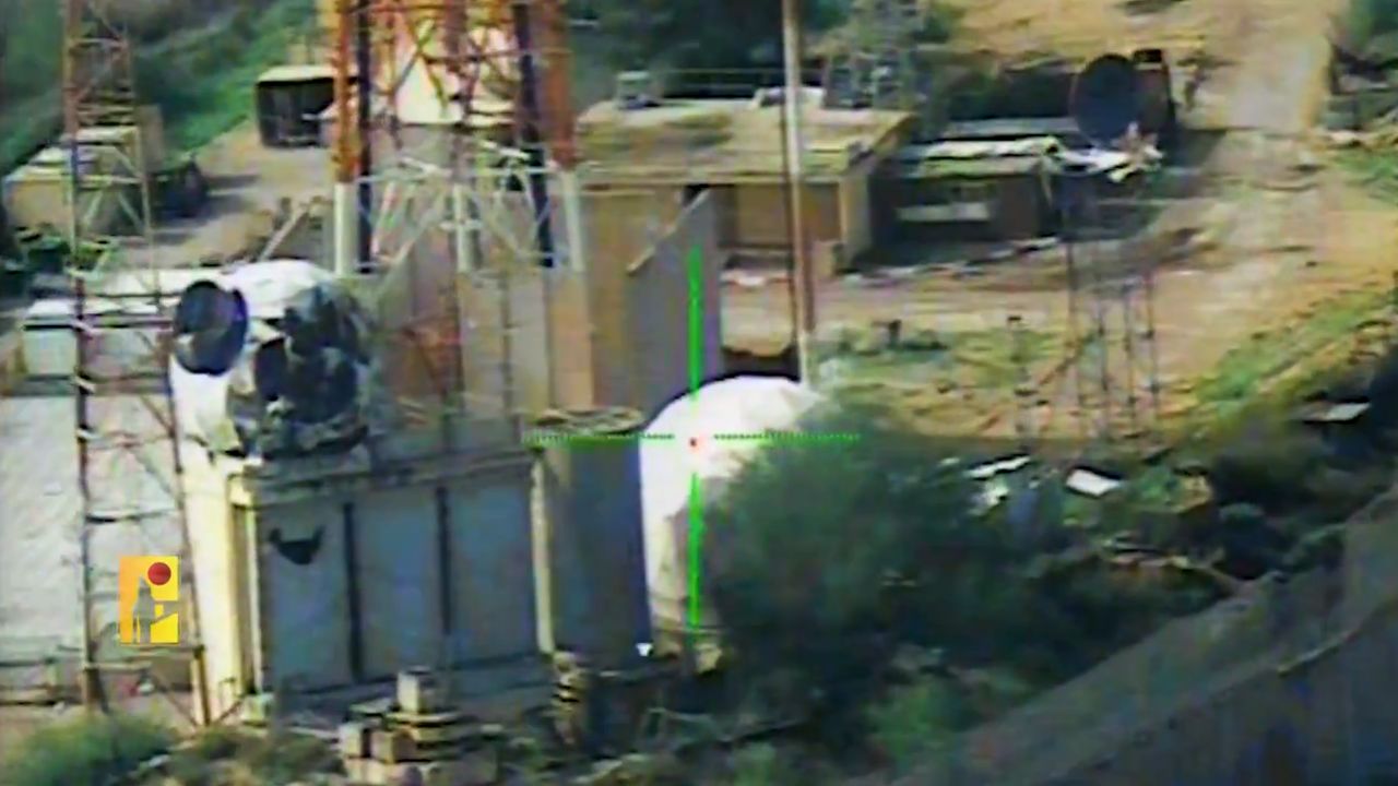 Hezbollah attacking an Israeli outpost with an "Almas" anti-tank guided missile, which is an Iranian copy of Spike-LR.