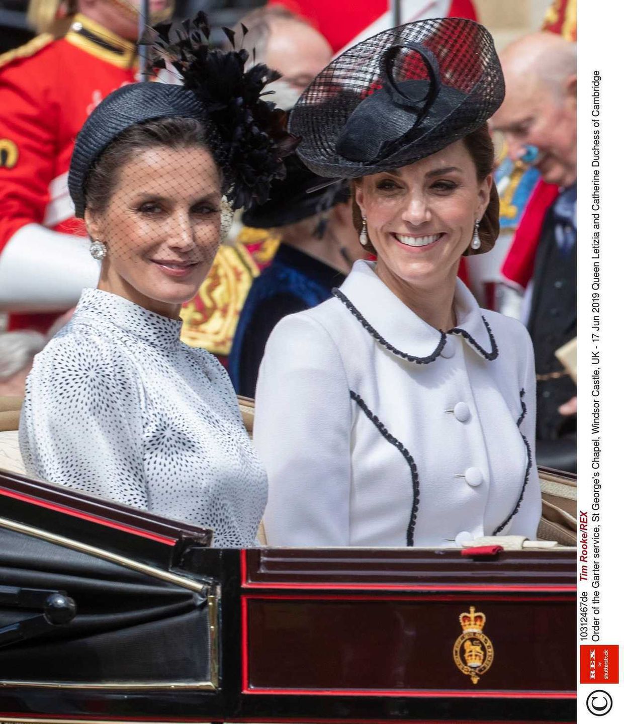 Mandatory Credit: Photo by Tim Rooke/REX (10312467de)  Queen Letizia and Catherine Duchess of Cambridge  Order of the Garter service, St George's Chapel, Windsor Castle, UK - 17 Jun 2019