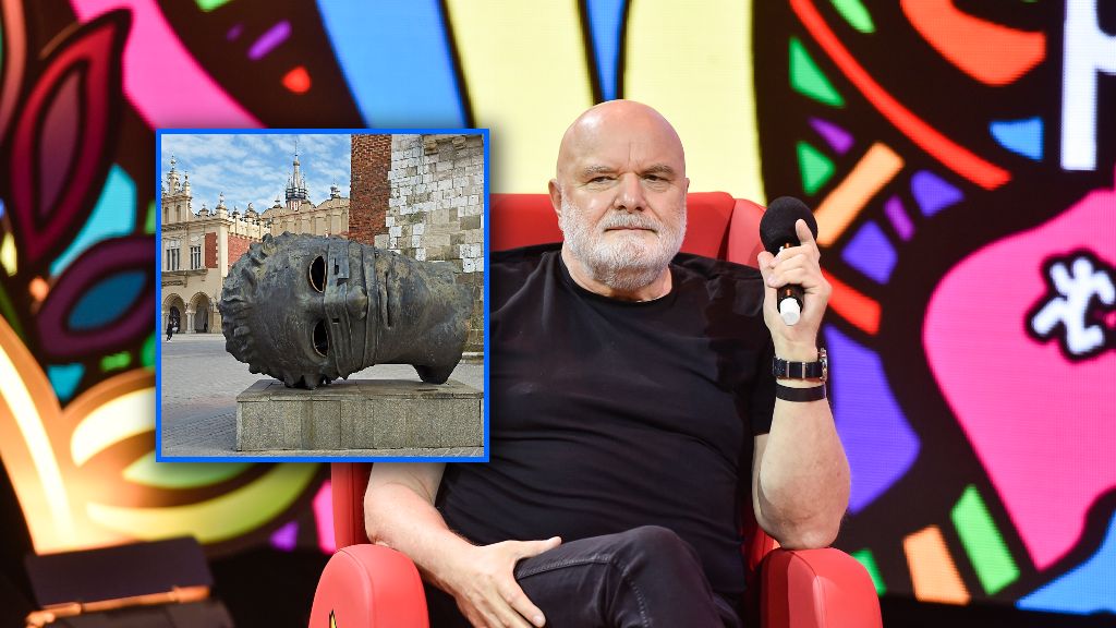 Andrzej Mleczko i rzeźba Igora Mitoraja w Krakowie