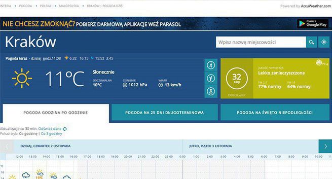 Serwis pogodowy Interii z nową szatą graficzną i danymi o smogu