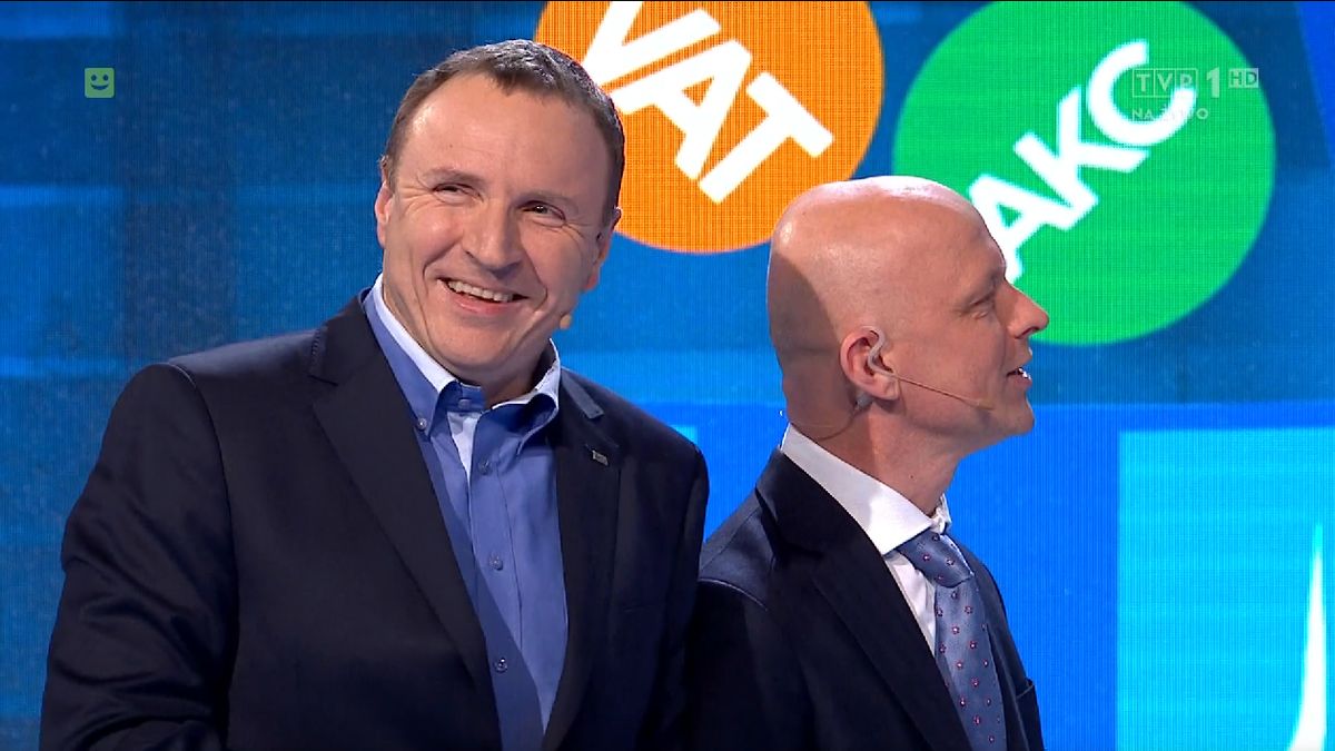 Jacek Kurski i Paweł Szałamacha w trakcie "Wielkiego Testu wiedzy o podatkach"