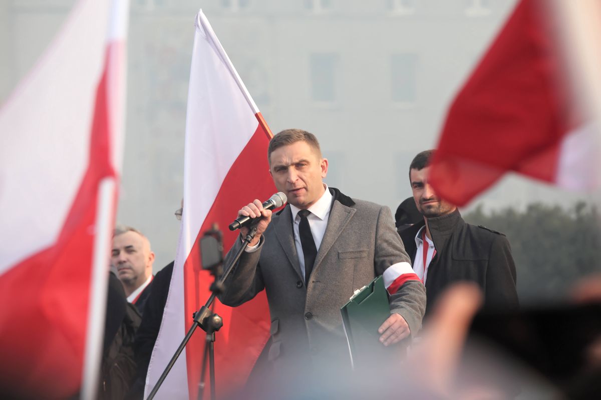Robert Bąkiewicz na Marszu Niepodległości w Warszawie