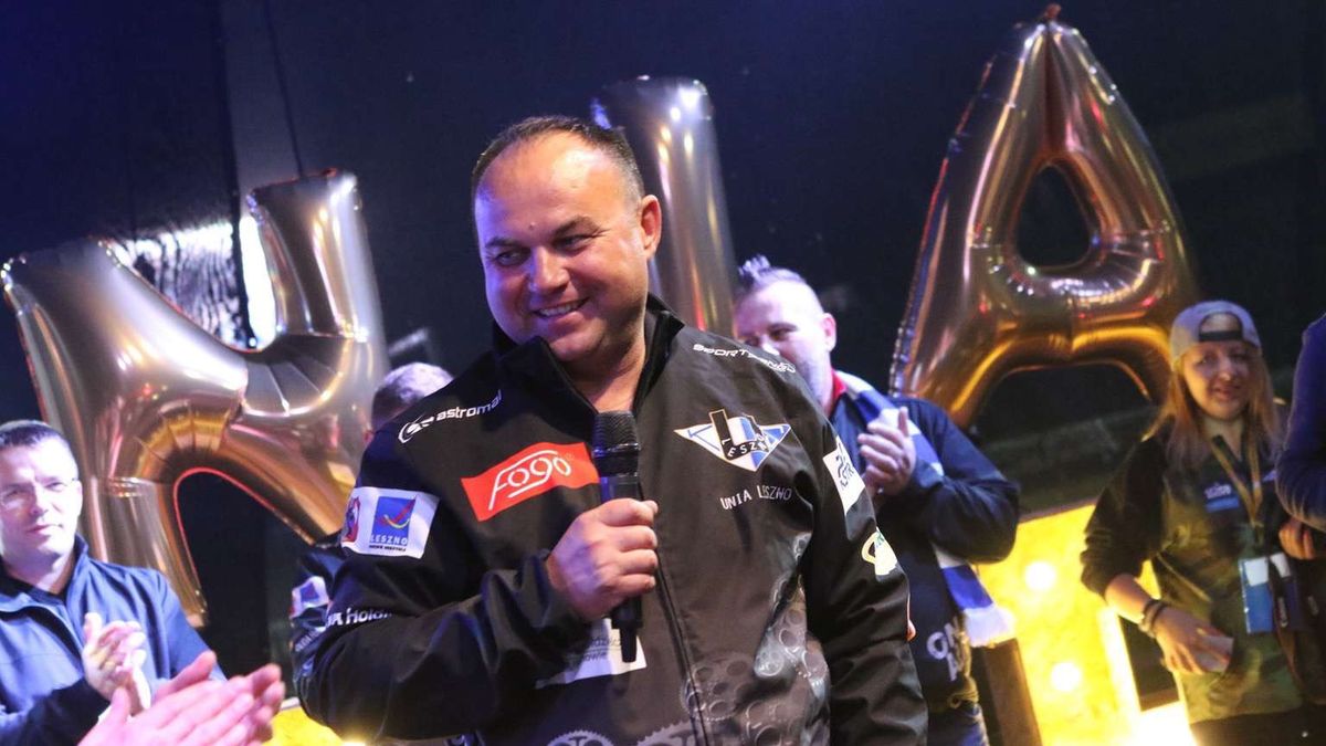Piotr Rusiecki na fecie z okazji złotego medalu Unii Leszno w sezonie 2017