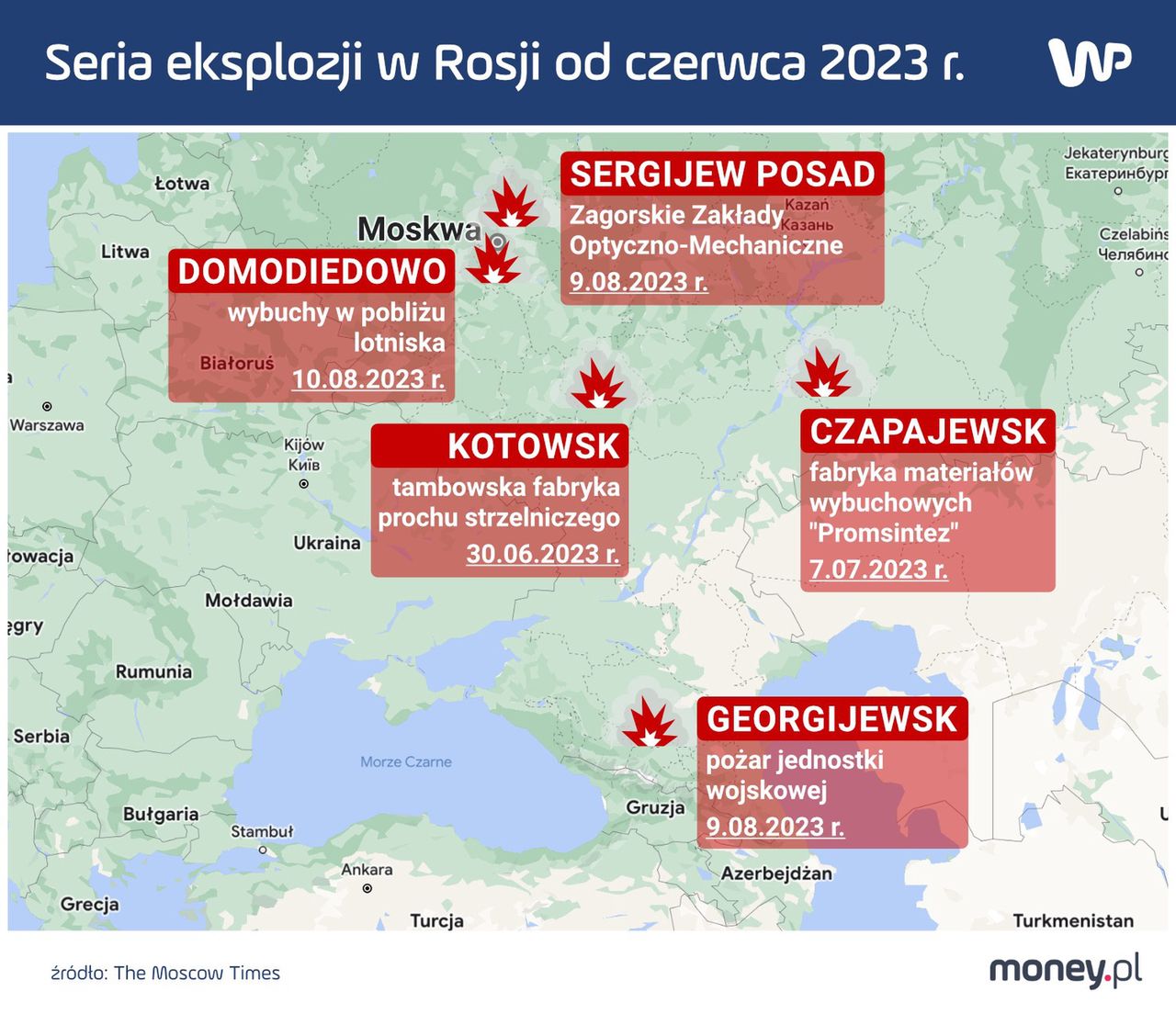 Seria eksplozji w Rosji od czerwca 2023 r.