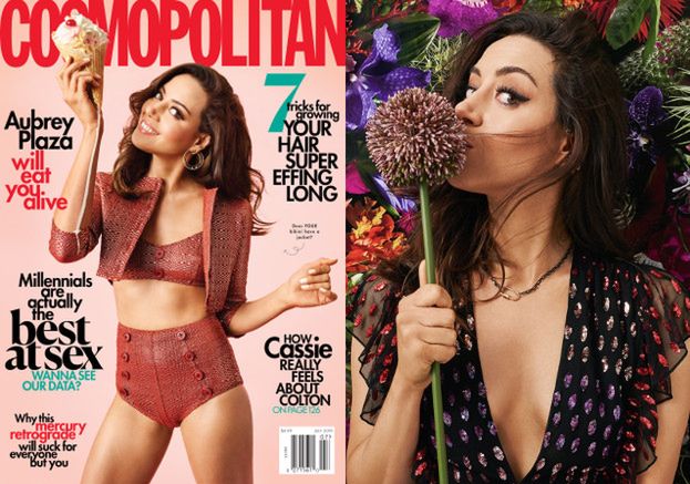 Aubrey Plaza pozuje z lodowym rożkiem na okładce "Cosmo"