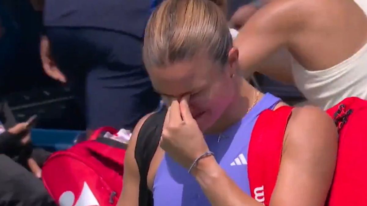 Twitter / Eurosport Polska / Na zdjęciu: Maria Sakkari po poddaniu meczu w I rundzie US Open