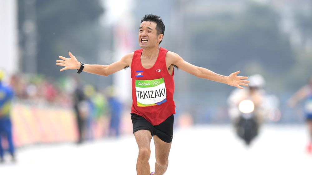 Kuniaki Takizaki podczas maratonu na IO w Rio de Janeiro