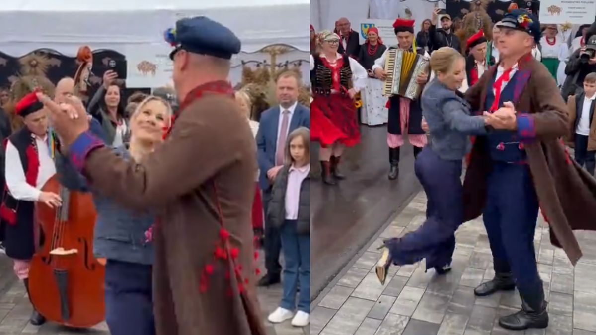 Marta Nawrocka tańczy na dożynkach