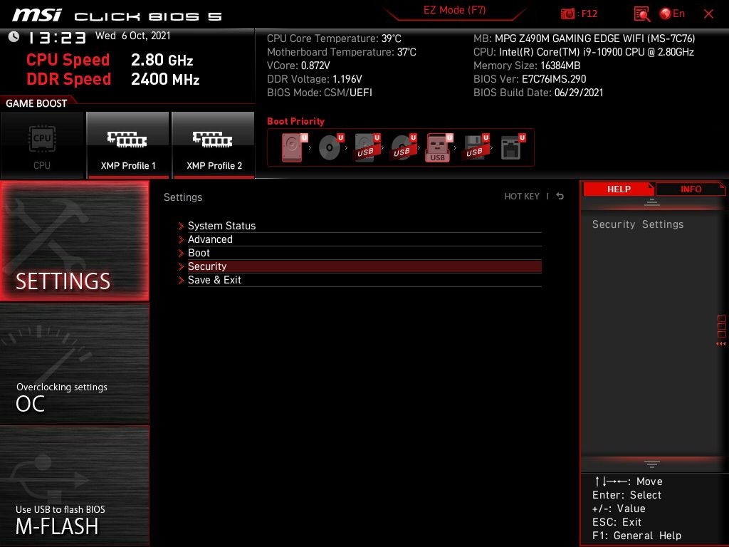 Przechodzimy do ustawień Security