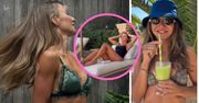 Anna Lewandowska pręży się na leżaku. W czasie relaksu nie zapomina o najważniejszym
