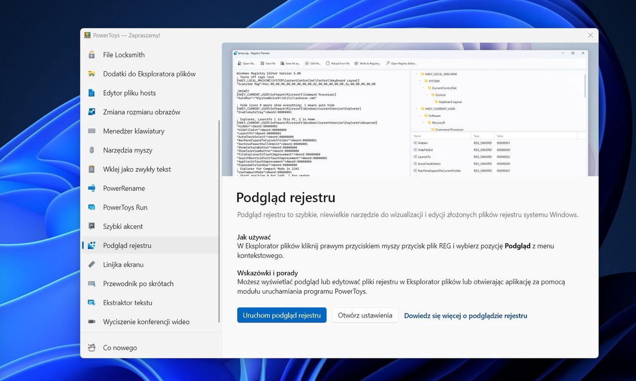 Podgląd rejestru w PowerToys