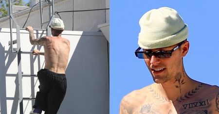 Tymczasem w Los Angeles: Justin Bieber bez koszulki wspina się na dach budynku