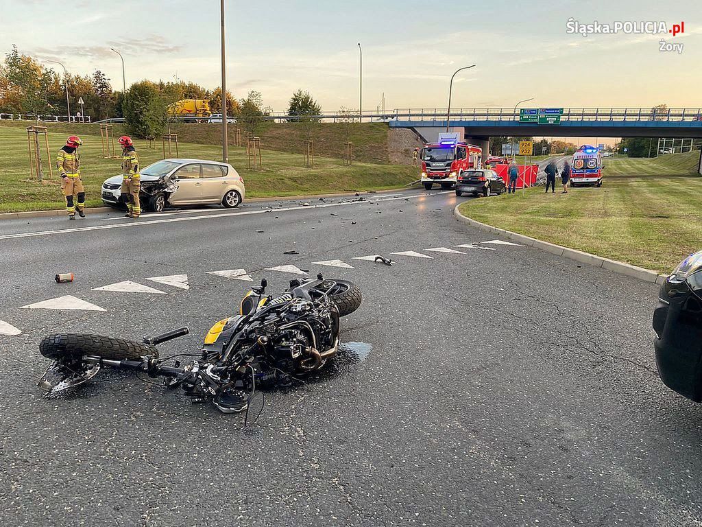 Miejsce wypadku motocyklisty w Żorach