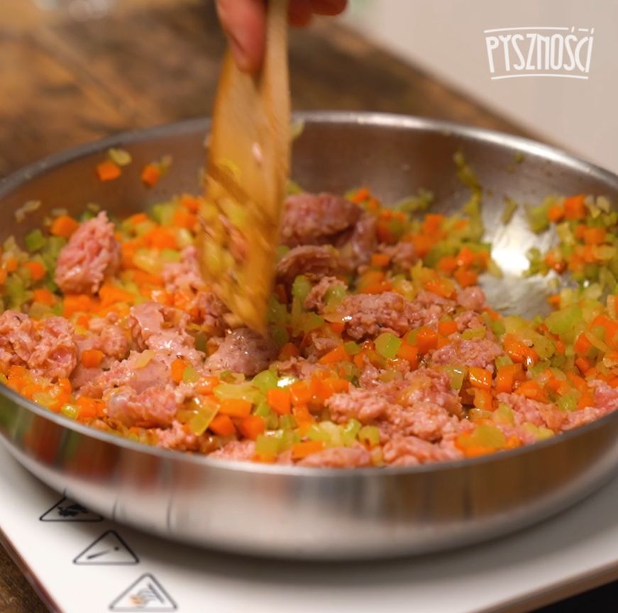 Vegetables with peeled sausage