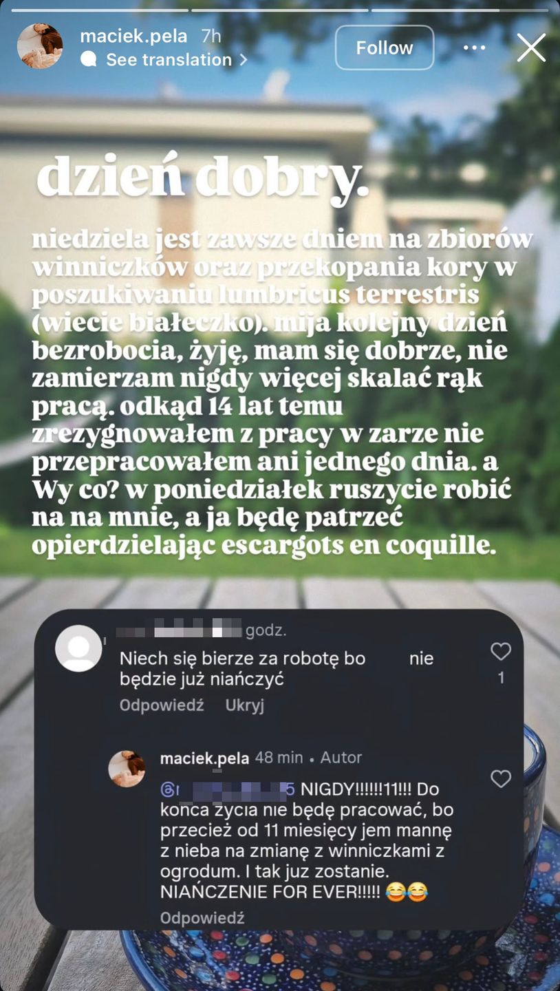 Maciej Pela na Instagramie