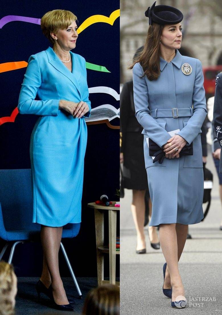 Agata Duda w niebieskiej sukience kontra księżna Kate w niebieskim płaszczu Alexander McQueen (fot. East News, ONS)