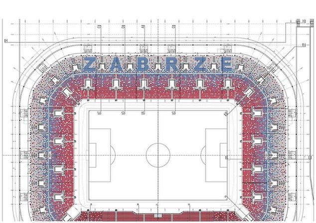 Projekt montażu trójkolorowych krzesełek na stadonie w Zabrzu fot. Spółka Stadion