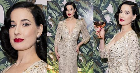 Posągowa Dita von Teese błyszczy w sukni za 15 tysięcy