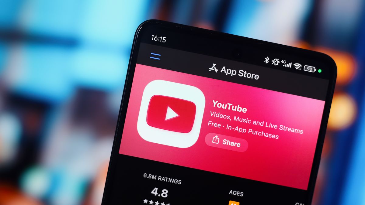 The YouTube logo appears on a smartphone screen in the Apple app store in this photo illustration in Ontario, Canada, on February 19, 2026. (Photo by Thomas Fuller/NurPhoto via Getty Images)