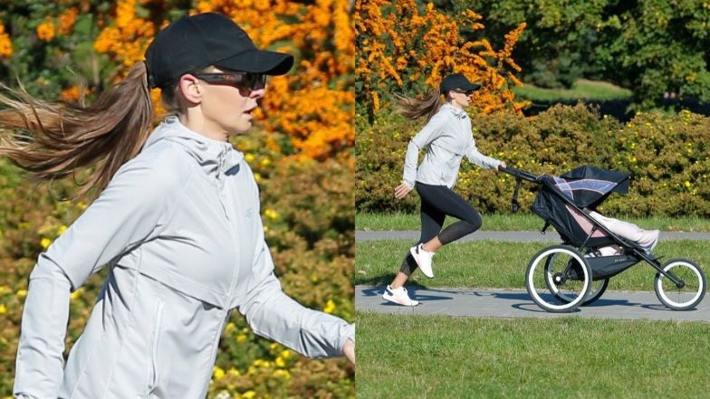 Anna Lewandowska biega po Polu Mokotowskim z Laurą w wózku