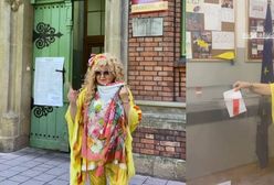 Egzotyczna Magda Gessler skryta za chustą zachęca do głosowania