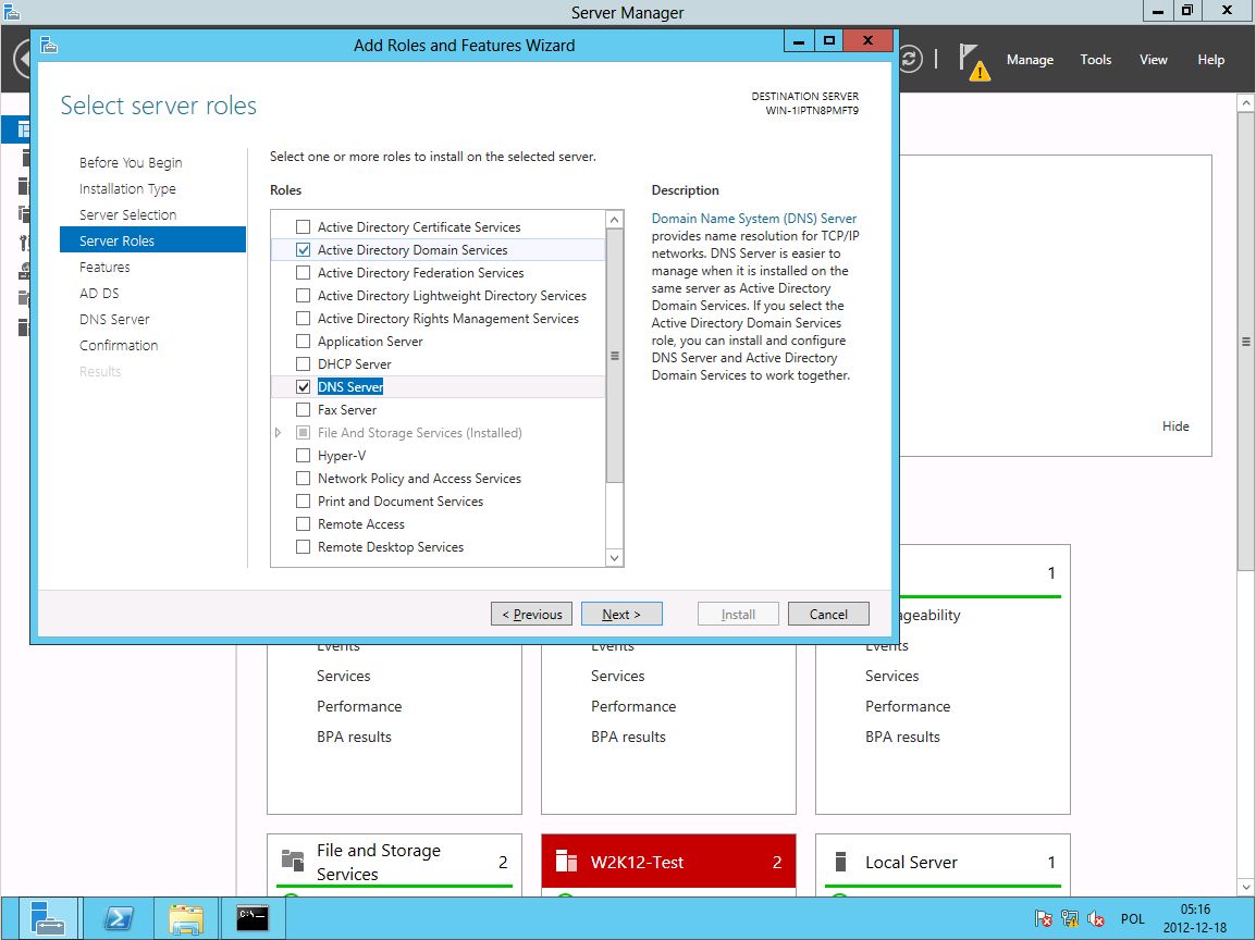 Windows 2012 - instalacja usług AD