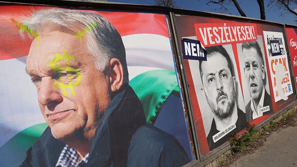 Hungary Prepares For Parliamentary Elections
BUDAPEST, HUNGARY - APRIL 09: Election campaign posters of Hungarian Prime Minister Viktor Orban's Fidesz party denigrate his opponent Peter Magyar (R), as well as Ukrainian President Volodymyr Zelensky, and extoll Orban (L) ahead of Hungarian parliamentary elections scheduled for April 12 on April 09, 2026 in Budapest, Hungary. Orban, who has been in power for 16 years, is trailing in polls against rival candidate Peter Magyar. (Photo by Sean Gallup/Getty Images)
Sean Gallup
bestof, topix