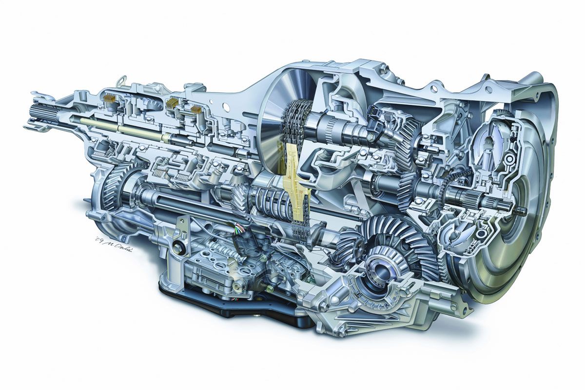 Skrzynia bezstopniowa Lineartronic Subaru z widocznymi sprzęgłami płytkowymi