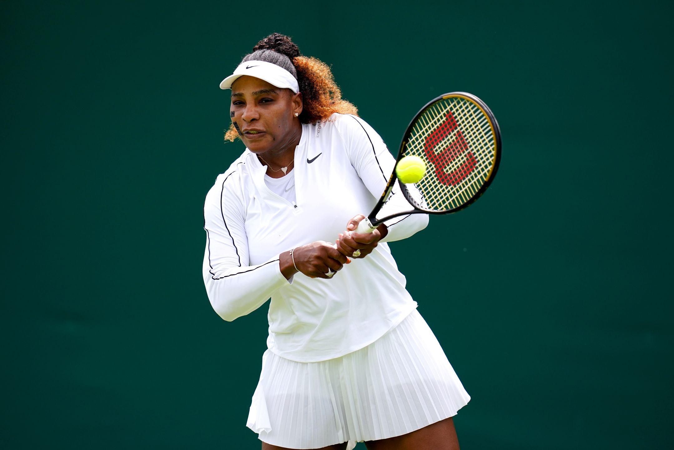 Serena Williams during a practice session ahead of the 2022 Wimbledon Championship at the All England Lawn Tennis and Croquet Club, Wimbledon. Picture date: Saturday June 25, 2022. (Photo by John Walton/PA Images via Getty Images)