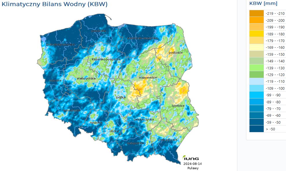 Niedobory wody w centralnej Polsce w czerwcu-sierpniu 2024