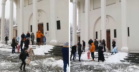 Sceny przed kościołem. Bitwę zorganizował proboszcz