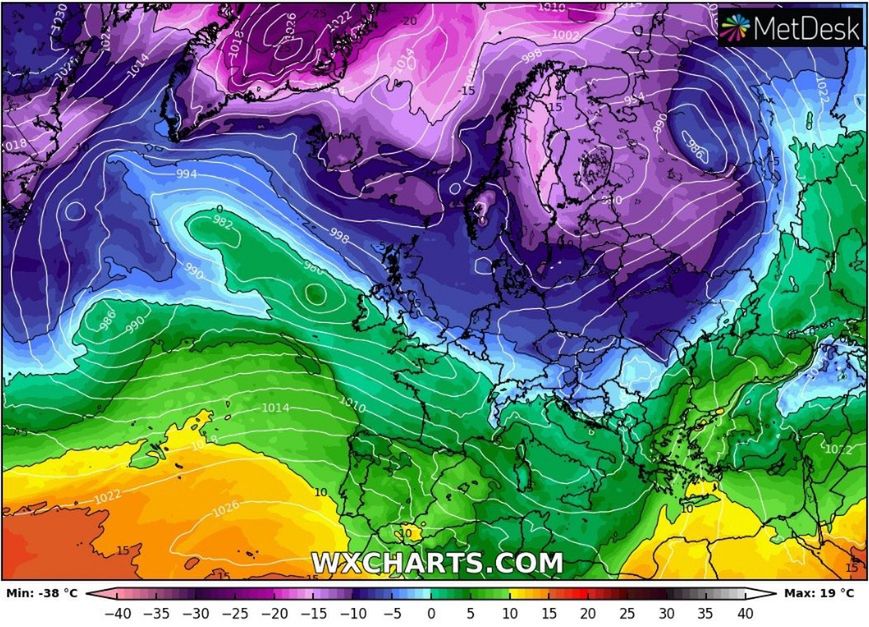 Pogada na weekend. Zima w Europie (Źródło: wxcharts.com)