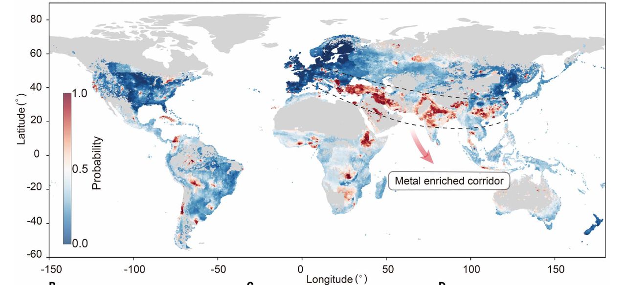 Global soil contamination with toxic metals exceeding agricultural thresholds (AT). Map from the article in "Science" by: Deyi Hou, Xiyue Jia, Liuwei Wang, Steve P. McGrath, Yong-Guan Zhu, Qing Hu, Fang-Jie Zhao, Michael S. Bank, David O’Connor, Jerome Nriagu.