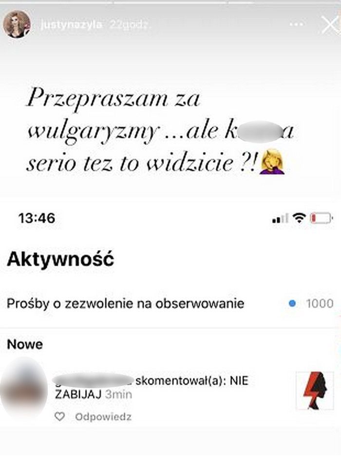 Justyna Żyła wspiera Strajk Kobiet na Instagramie