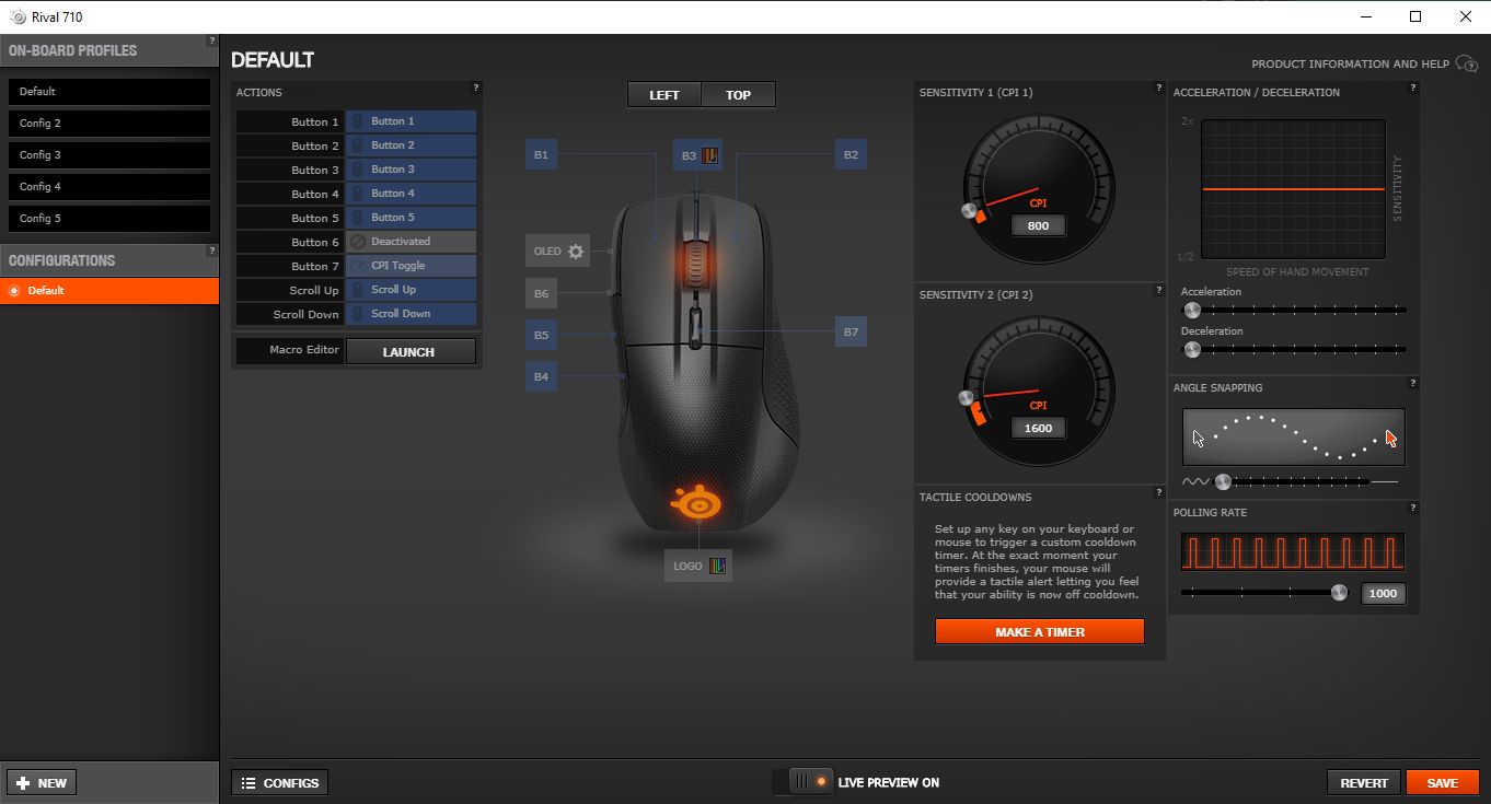 Ekran ustawień myszki Rival 710.