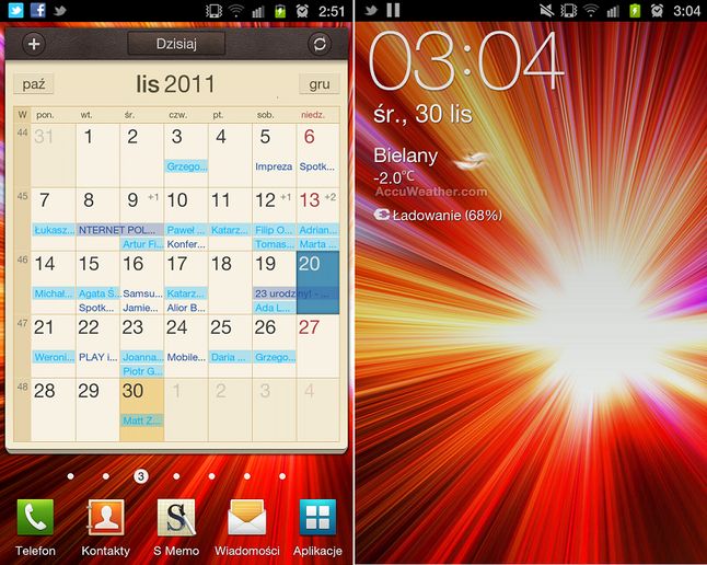 Galaxy Note - screen | widżet kalendarza, ekran blokady