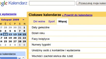 Ciekawe kalendarze dla Google Calendar 1