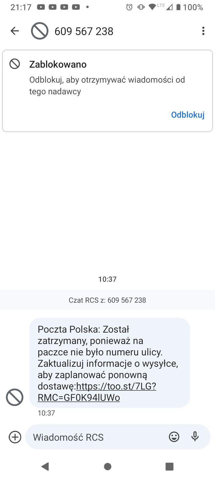Fałszywy komunikat RCS