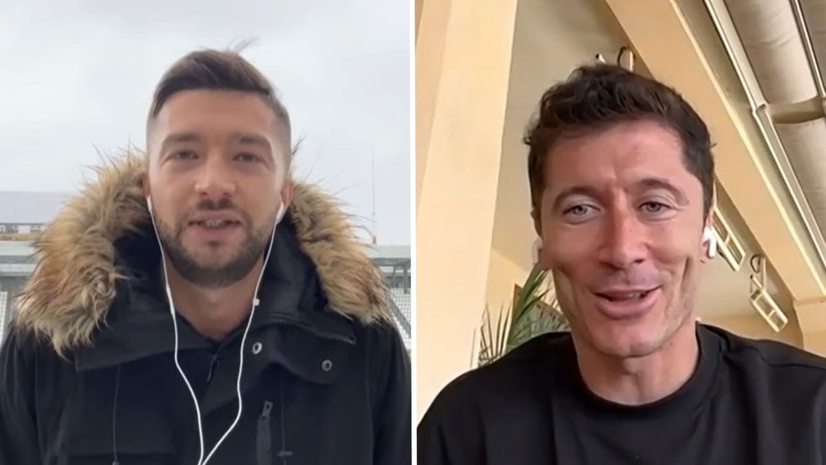 Na zdjęciu od lewej: Mateuszem Skwierawski dziennikarz WP SportoweFakty i Robert Lewandowski