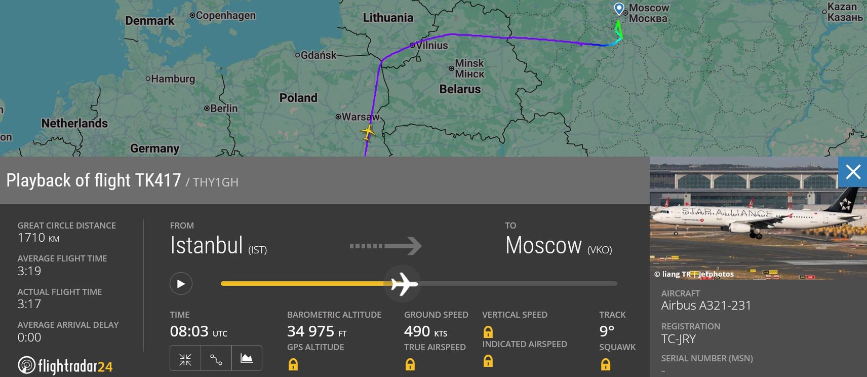 Lot ze Stambułu do Moskwy, nad Polską, 11 września