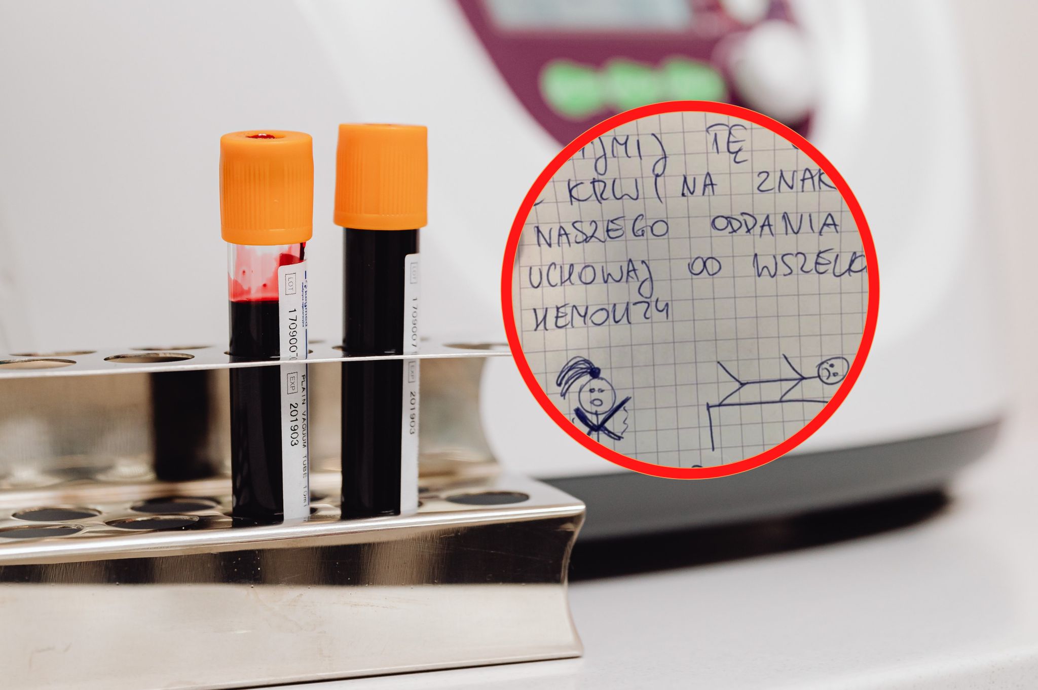 Pielęgniarki oddały do labolatorium próbkę krwi z zabawnym liścikiem 
