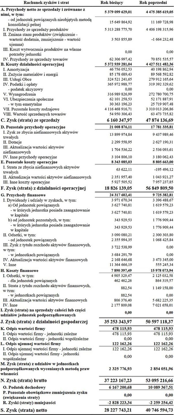 Wyniki finansowe grupy kapitałowej ZPR