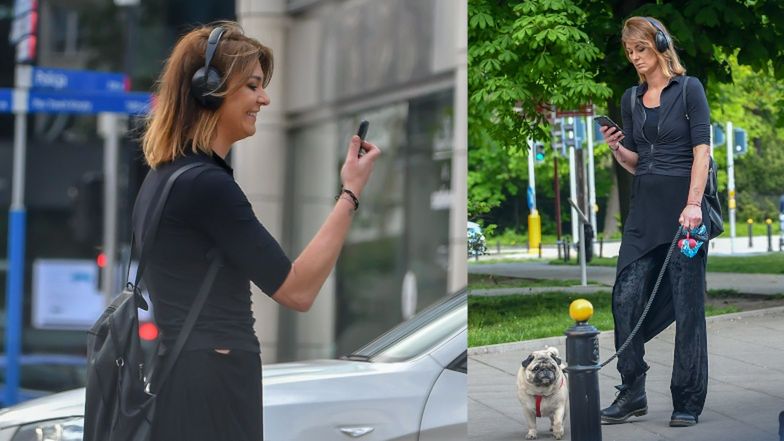 Katarzyna Skowrońska-Dolata na spacerze z pieskiem