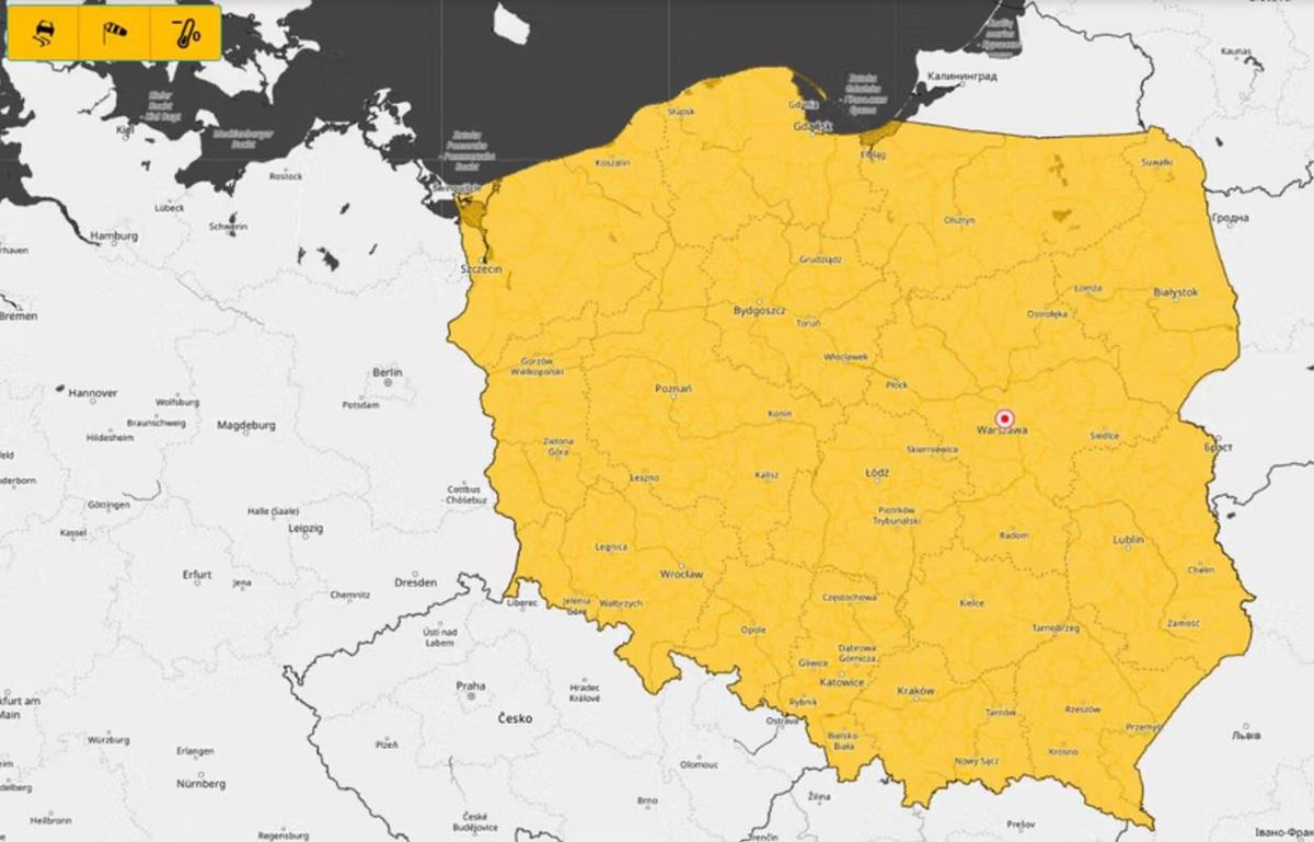 Cała Polska na żółto. Mapa ostrzeżeń IMGW