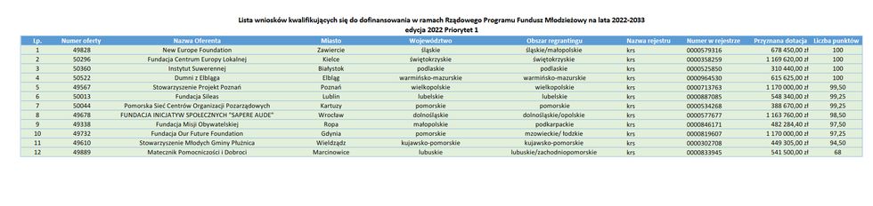 Dotacje w Priorytecie 1 w Funduszu Młodzieżowym