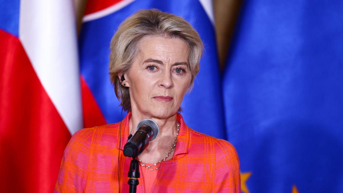 European Commission President Ursula von der Leyen attends a press conference at the town hall in in Wroclaw, Poland on September 19, 2024. The European Commission President  announced an $11 billion euros package to help central Europe recover from severe floods of Storm Boris. (Photo by Beata Zawrzel/NurPhoto via Getty Images)