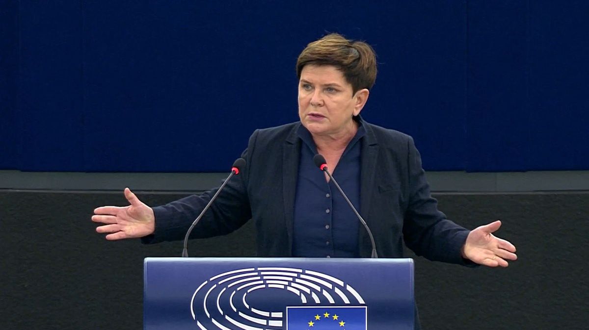 Europosłanka PiS Beata Szydło podczas wystąpienia w Parlamencie Europejskim